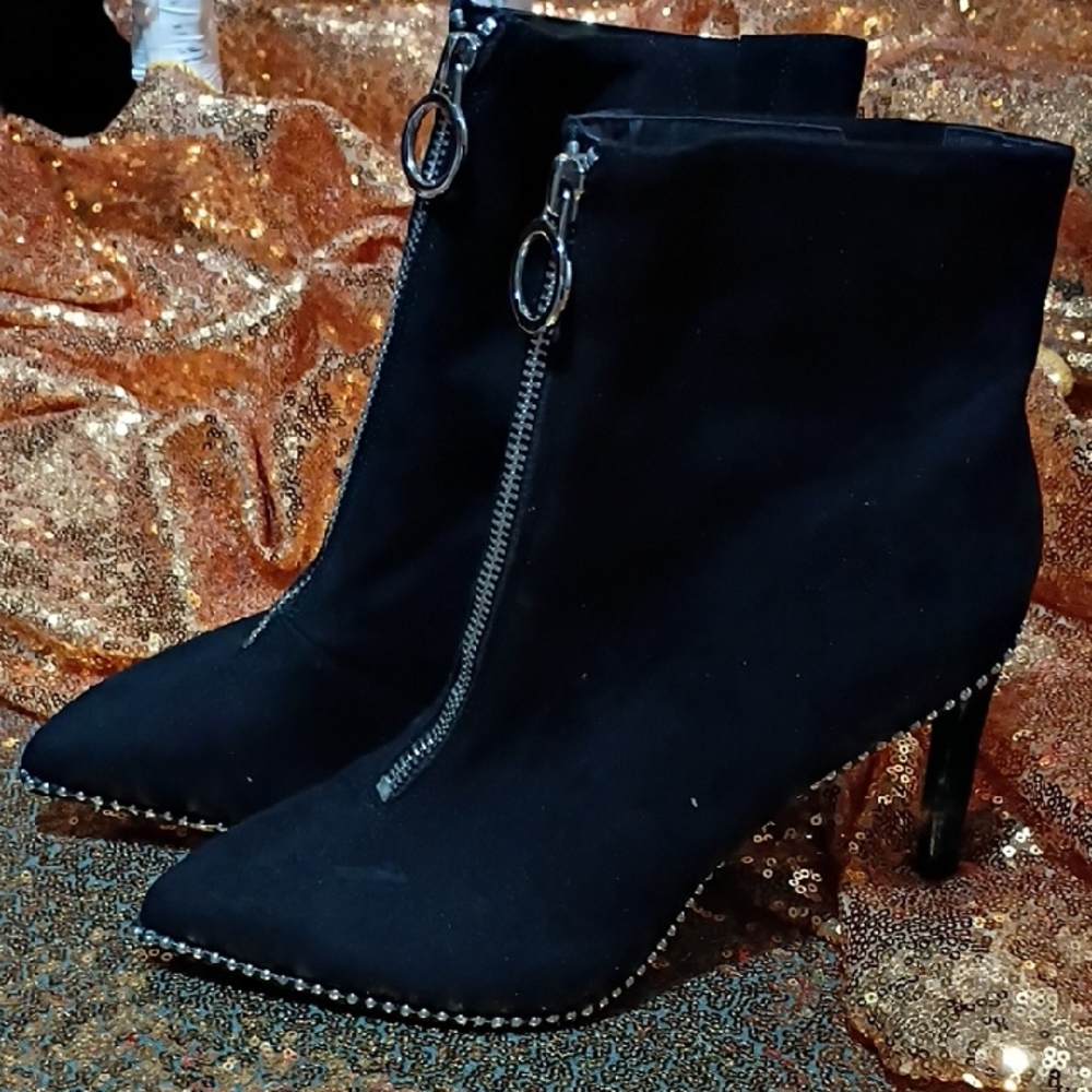 Bar III Black Ankle Boots with Silver Zipper